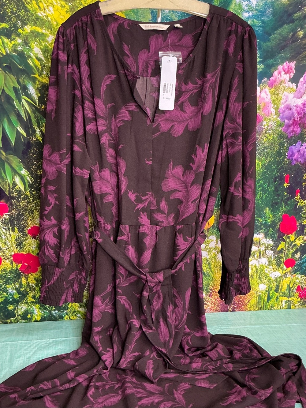 Soft Surroundings Wine Botanical Dianthe Maxi Dress sz 2X  #2220